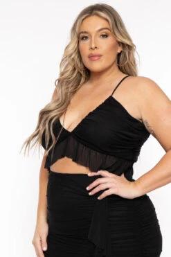 Plus Size Cami Top And Ruffle Skirt 2pc Matching Set - Black -Kitchensuppliesdeal curvy sense matching sets plus size cami and ruffle skirt 2pc matching set black 31921347068001