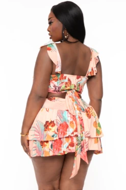 Plus Size Cariana 2PC Skirt Printed Set - Peach -Kitchensuppliesdeal curvy sense matching sets plus size cariana 2pc skirt printed set peach 32278037594209