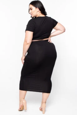 Plus Size Carmen Top & Skirt Matching Set - Black -Kitchensuppliesdeal curvy sense matching sets plus size carmen top skirt matching set black 29887669108833