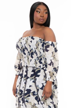 Plus Size De Luna Smocked Top & Skirt Set - Navy -Kitchensuppliesdeal curvy sense matching sets plus size de luna smocked top skirt set navy 32046504575073