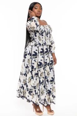 Plus Size De Luna Smocked Top & Skirt Set - Navy -Kitchensuppliesdeal curvy sense matching sets plus size de luna smocked top skirt set navy 32046504673377