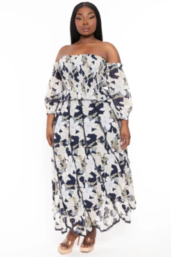 Plus Size De Luna Smocked Top & Skirt Set - Navy -Kitchensuppliesdeal curvy sense matching sets plus size de luna smocked top skirt set navy 32046504706145