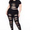 Plus Size Distressed Legging & Crop Top Set - Black 1 Plus Size Distressed Legging & Crop Top Set - Black -Kitchensuppliesdeal curvy sense matching sets plus size distressed legging crop top set black 29707724390497