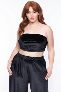 Plus Size Eloise Velour Bandeau & Pant Set - Black 4 Plus Size Eloise Velour Bandeau & Pant Set - Black -Kitchensuppliesdeal curvy sense matching sets plus size eloise velour bandeau pant set black 29703464943713
