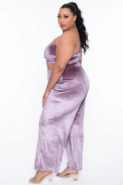 Plus Size Eloise Velour Bandeau & Pant Set - Mauve -Kitchensuppliesdeal curvy sense matching sets plus size eloise velour bandeau pant set mauve 29703433322593