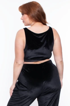 Plus Size Gaby Velour Tank & Jogger Set - Black -Kitchensuppliesdeal curvy sense matching sets plus size gaby velour tank jogger set black 29589969731681