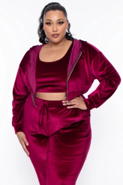 Plus Size Gaby Velour Tank & Jogger Set - Burgundy -Kitchensuppliesdeal curvy sense matching sets plus size gaby velour tank jogger set burgundy 29588558741601