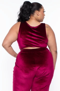 Plus Size Gaby Velour Tank & Jogger Set - Burgundy -Kitchensuppliesdeal curvy sense matching sets plus size gaby velour tank jogger set burgundy 29588737163361