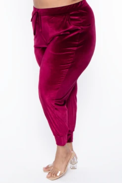 Plus Size Gaby Velour Tank & Jogger Set - Burgundy -Kitchensuppliesdeal curvy sense matching sets plus size gaby velour tank jogger set burgundy 29589969797217