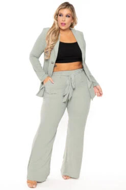 Plus Size HBIC Pant Suit - Sage -Kitchensuppliesdeal curvy sense matching sets plus size hbic pant suit sage 30185635414113