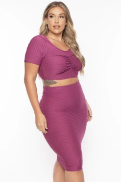Plus Size Isla Textured Matching Set - Magenta -Kitchensuppliesdeal curvy sense matching sets plus size isla textured matching set magenta 29883231895649