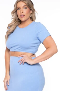 Plus Size Jane Crop Top And Skirt Matching Set- Blue -Kitchensuppliesdeal curvy sense matching sets plus size jane crop top and skirt matching set blue 29448213332065