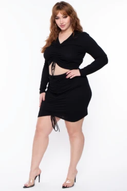 Solid Plus Size Kika Crop Top & Skirt Set - Black -Kitchensuppliesdeal curvy sense matching sets plus size kika crop top skirt set black 29587045548129