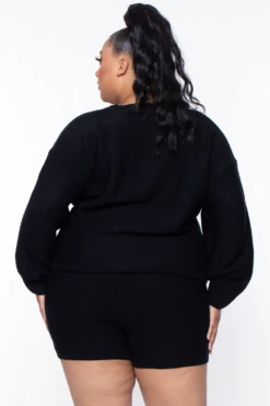Plus Size Knit Sweater And Shorts Set - Black -Kitchensuppliesdeal curvy sense matching sets plus size knit sweater and shorts set black 29587183665249