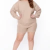 Plus Size Knit Sweater And Shorts Set - Taupe -Kitchensuppliesdeal curvy sense matching sets plus size knit sweater and shorts set taupe 29587170263137