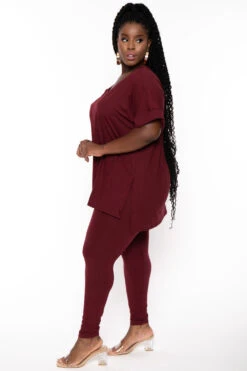 Plus Size Lexa Tee And Legging Pant Set - Burgundy -Kitchensuppliesdeal curvy sense matching sets plus size lexa tee and legging pant set burgundy 30026069672033