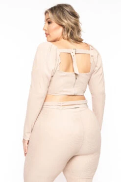 Plus Size Myla 2PC Cropped Matching Set - Khaki 4 Plus Size Myla 2PC Cropped Matching Set - Khaki -Kitchensuppliesdeal curvy sense matching sets plus size myla 2pc cropped matching set khaki 31475388874849