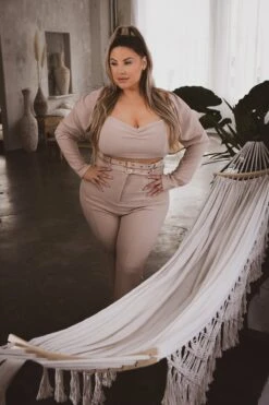 Plus Size Myla 2PC Cropped Matching Set - Khaki 8 Plus Size Myla 2PC Cropped Matching Set - Khaki -Kitchensuppliesdeal curvy sense matching sets plus size myla 2pc cropped matching set khaki 31476110327905