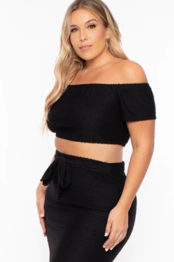 Plus Size Off The Shoulder Textured Matching Set - Black 6 Plus Size Off The Shoulder Textured Matching Set - Black -Kitchensuppliesdeal curvy sense matching sets plus size off the shoulder textured matching set black 29261433667681