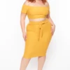 Plus Size Off The Shoulder Textured Matching Set - Mustard -Kitchensuppliesdeal curvy sense matching sets plus size off the shoulder textured matching set mustard 29703823818849