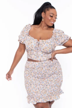 Plus Size Primrose Matching Skirt Set - Blue 5 Plus Size Primrose Matching Skirt Set - Blue -Kitchensuppliesdeal curvy sense matching sets plus size primrose matching skirt set blue 29264049012833