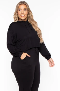 Plus Size Rachel Hoodie & Jogger Set - Black -Kitchensuppliesdeal curvy sense matching sets plus size rachel hoodie jogger set black 29258070065249