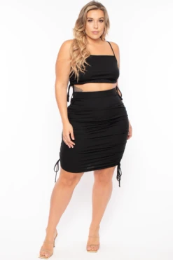 Plus Size Ruched Crop Top & Skirt Set - Black 5 Plus Size Ruched Crop Top & Skirt Set - Black -Kitchensuppliesdeal curvy sense matching sets plus size ruched crop top skirt set black 29259533615201