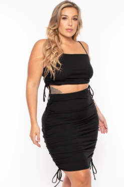 Plus Size Ruched Crop Top & Skirt Set - Black 4 Plus Size Ruched Crop Top & Skirt Set - Black -Kitchensuppliesdeal curvy sense matching sets plus size ruched crop top skirt set black 29259533647969