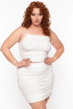 Plus Size Ruched Crop Top & Skirt Set - Ivory 5 Plus Size Ruched Crop Top & Skirt Set - Ivory -Kitchensuppliesdeal curvy sense matching sets plus size ruched crop top skirt set ivory 29262303166561