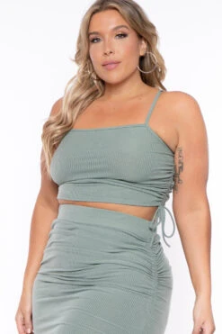 Plus Size Ruched Crop Top & Skirt Set - Sage -Kitchensuppliesdeal curvy sense matching sets plus size ruched crop top skirt set sage 29448745025633
