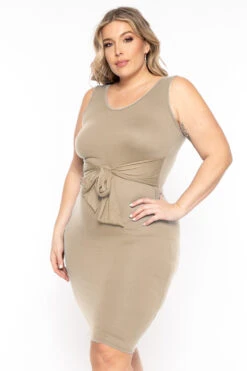 Plus Size Shayla 2PC Cardigan And Dress -Khaki -Kitchensuppliesdeal curvy sense matching sets plus size shayla 2pc cardigan and dress khaki 32107202936929