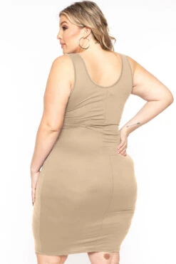 Plus Size Shayla 2PC Cardigan And Dress -Khaki -Kitchensuppliesdeal curvy sense matching sets plus size shayla 2pc cardigan and dress khaki 32107203002465