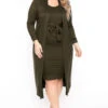 Plus Size Shayla 2PC Cardigan And Dress - Olive -Kitchensuppliesdeal curvy sense matching sets plus size shayla 2pc cardigan and dress olive 31372082774113