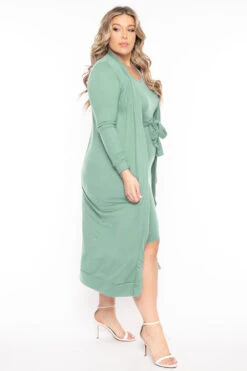 Plus Size Shayla 2PC Cardigan And Dress -Sage 4 Plus Size Shayla 2PC Cardigan And Dress -Sage -Kitchensuppliesdeal curvy sense matching sets plus size shayla 2pc cardigan and dress sage 32006595641441