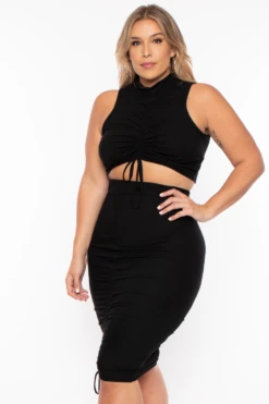 Plus Size Sora Crop Top & Skirt Set - Black 6 Plus Size Sora Crop Top & Skirt Set - Black -Kitchensuppliesdeal curvy sense matching sets plus size sora crop top skirt set black 29254006898785