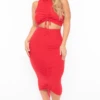 Plus Size Sora Crop Top & Skirt Set - Red -Kitchensuppliesdeal curvy sense matching sets plus size sora crop top skirt set red 29254009618529