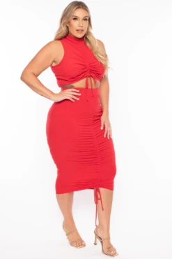 Plus Size Sora Crop Top & Skirt Set - Red 5 Plus Size Sora Crop Top & Skirt Set - Red -Kitchensuppliesdeal curvy sense matching sets plus size sora crop top skirt set red 29254009749601