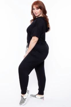 Plus Size Stelle Crop Hoodie & Joggers Set - Black -Kitchensuppliesdeal curvy sense matching sets plus size stelle crop hoodie joggers set black 29254343164001