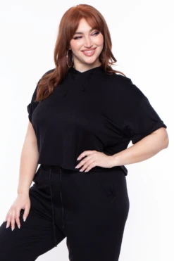 Plus Size Stelle Crop Hoodie & Joggers Set - Black -Kitchensuppliesdeal curvy sense matching sets plus size stelle crop hoodie joggers set black 29254349652065