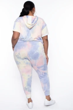 Plus Size Stelle Tie Dye Crop Hoodie & Joggers Set - Yellow -Kitchensuppliesdeal curvy sense matching sets plus size stelle tie dye crop hoodie joggers set yellow 29254358728801