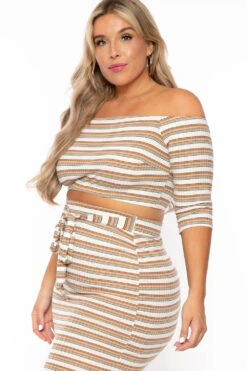 Plus Size Striped Off The Shoulder Matching Set - Cream Stripe 6 Plus Size Striped Off The Shoulder Matching Set - Cream Stripe -Kitchensuppliesdeal curvy sense matching sets plus size striped off the shoulder matching set cream stripe 30021086609505