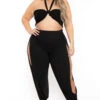 Plus Size Tie Front Top And Split Pant Set- Black -Kitchensuppliesdeal curvy sense matching sets plus size tie front top and split pant set black 31763568722017