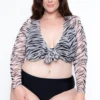 Plus Size Zebra Mesh Front Tie Crop Top - White -Kitchensuppliesdeal curvy sense matching sets plus size zebra mesh front tie crop top white 29256499757153