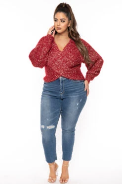 Plus Size Kathleen Cross Front Sweater - Burgundy -Kitchensuppliesdeal curvy sense sweaters cardigans plus size kathleen cross front sweater burgundy 30823371407457