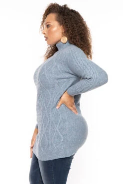 Plus Size Sharika Cable Knit Sweater - Blue -Kitchensuppliesdeal curvy sense sweaters cardigans plus size sharika cable knit sweater blue 30346758520929