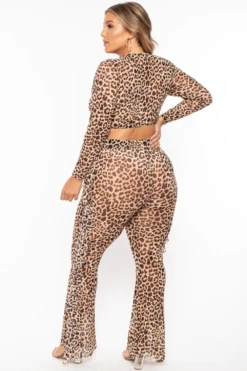 Plus Size Cheetah Print Mesh Front Tie Crop Top & Pant Set - Brown 8 Plus Size Cheetah Print Mesh Front Tie Crop Top & Pant Set - Brown -Kitchensuppliesdeal curvy sense swimwear plus size cheetah print mesh front tie crop top pant set brown 30020946460769