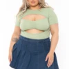 Plus Size Engrid Ribbed Cut Out Bodysuit - Sage -Kitchensuppliesdeal curvy sense tops plus size engrid ribbed cut out bodysuit sage 32199301562465