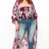 Plus Size Floral Bodysuit And Kimono Set - Plum 1 Plus Size Floral Bodysuit And Kimono Set - Plum -Kitchensuppliesdeal curvy sense tops plus size floral bodysuit and kimono set plum 29589816606817