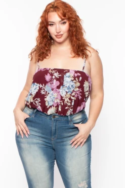 Plus Size Floral Bodysuit And Kimono Set - Plum -Kitchensuppliesdeal curvy sense tops plus size floral bodysuit and kimono set plum 29589817098337