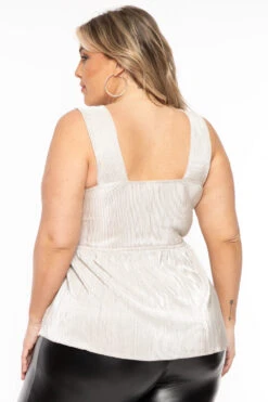 Plus Size Nadia Pleated Satin Tank - Cream -Kitchensuppliesdeal curvy sense tops plus size nadia pleated satin tank cream 31843975200865